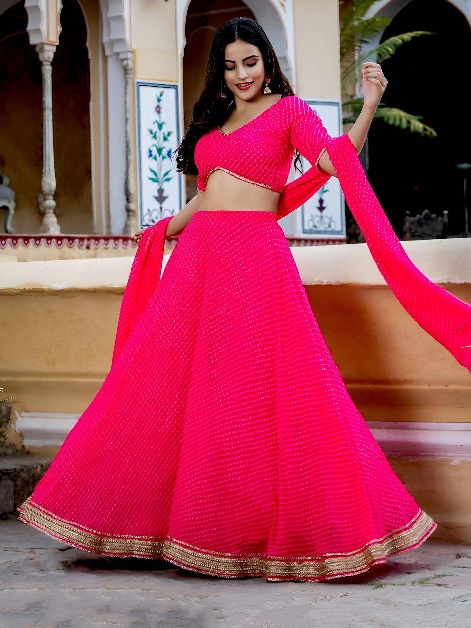 Leheriya Georgette Pink Wholesale Lehenga choli manufacturer in Kolkata